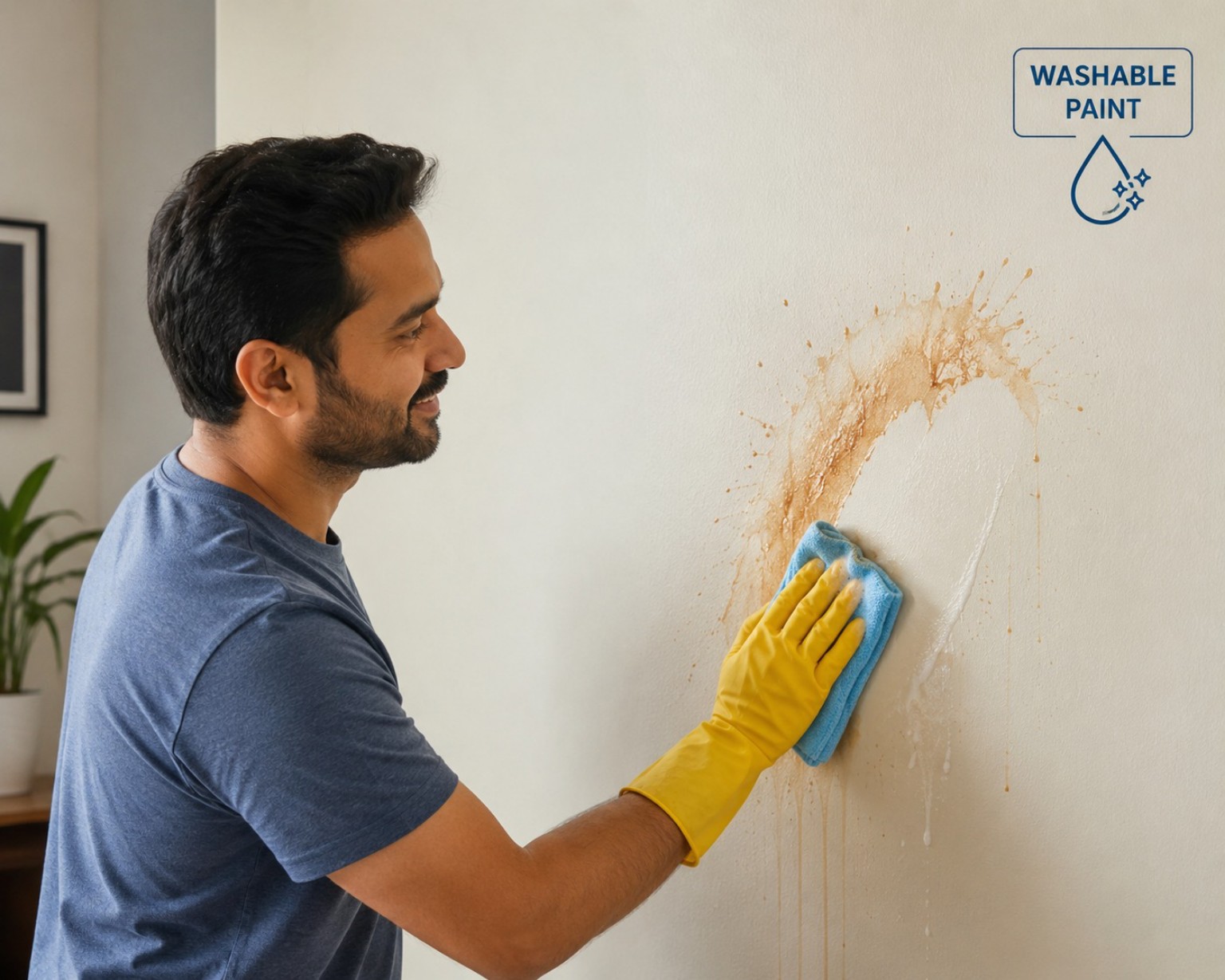 Wall being painted with washable paint